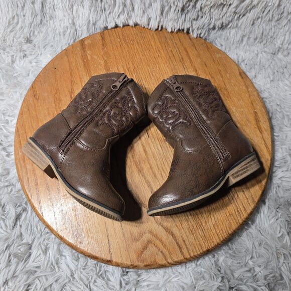 Cat & Jack Memphis Kids Size 7C Little Kids Western Brown Toddler Cowboy Boots - Picture 7 of 11